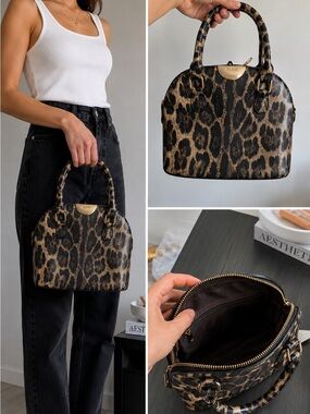 ALDO Leopard Print Dome Satchel Handbag - Brown/Black
